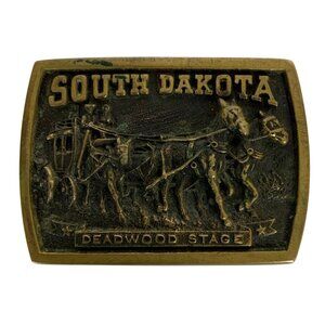 Vintage Heritage Mint South Dakota Deadwood Stage Solid Brass Belt Buckle 1979